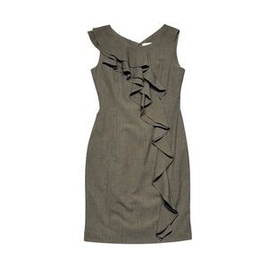 Calvin‎ Klein Ruffle Front Sleeveless Dress Size 8  Heathered Olive Green Career